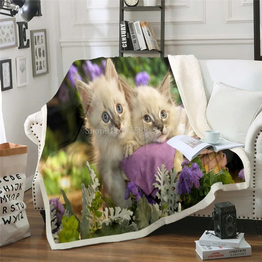 3D Sleeping Cat Sherpa Blanket
