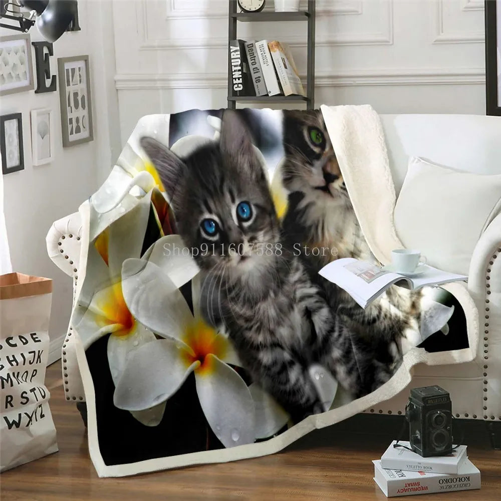 3D Sleeping Cat Sherpa Blanket