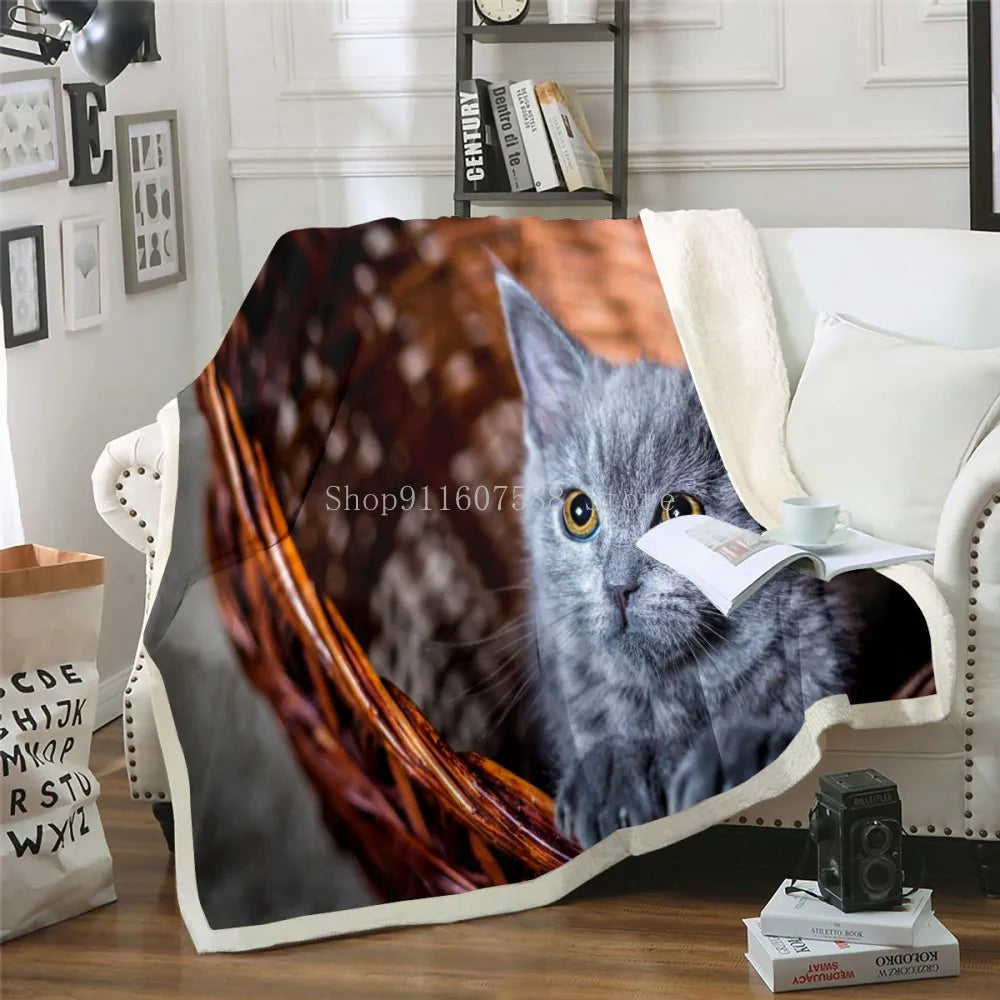 3D Sleeping Cat Sherpa Blanket