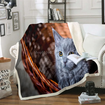 3D Sleeping Cat Sherpa Blanket