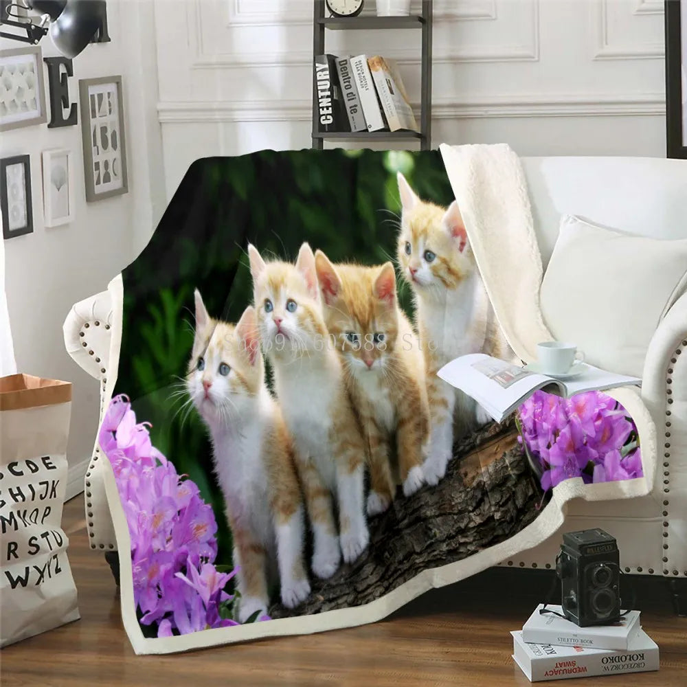 3D Sleeping Cat Sherpa Blanket