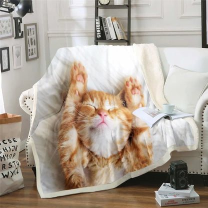 3D Sleeping Cat Sherpa Blanket