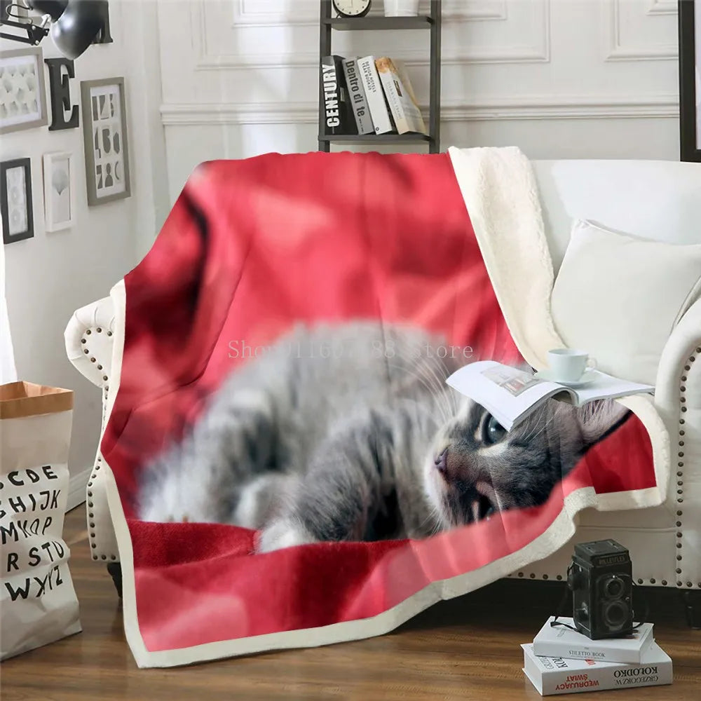 3D Sleeping Cat Sherpa Blanket