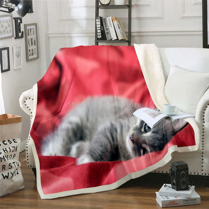 3D Sleeping Cat Sherpa Blanket