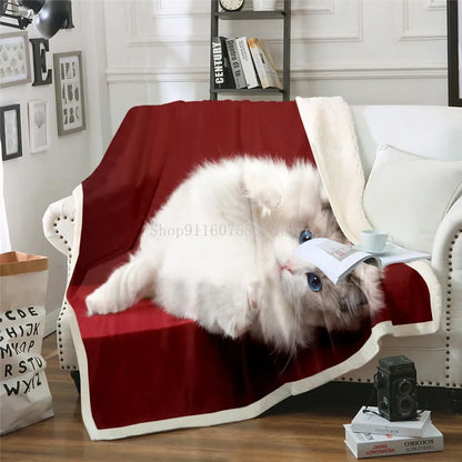 3D Sleeping Cat Sherpa Blanket