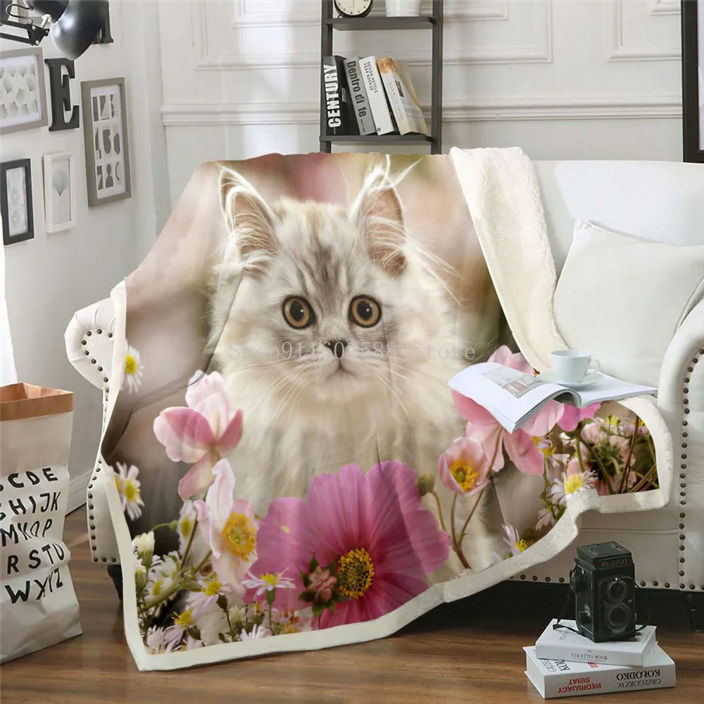 3D Sleeping Cat Sherpa Blanket