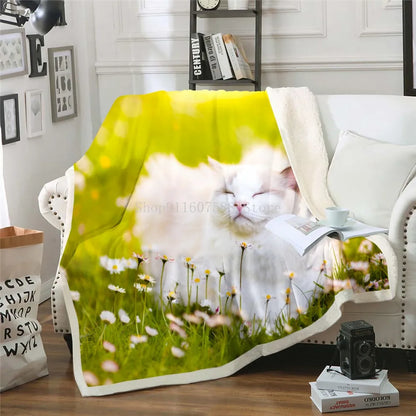 3D Sleeping Cat Sherpa Blanket