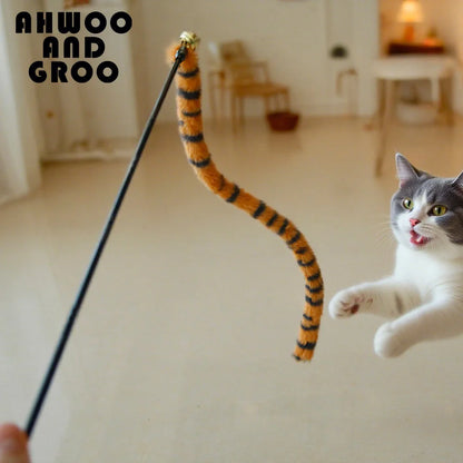 Cat Tiger Stripes Teaser Wand Kitty Interactive Toys Kitten Funny Feather Colorful Rod Teaser Wand Pet Cat Supplies Accessory