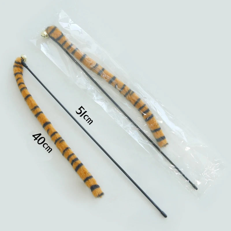 Cat Tiger Stripes Teaser Wand Kitty Interactive Toys Kitten Funny Feather Colorful Rod Teaser Wand Pet Cat Supplies Accessory